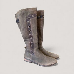 Born Albi Riding Boots Brown Suede Tall Boho X Detail Side Zip Women’s Size 9